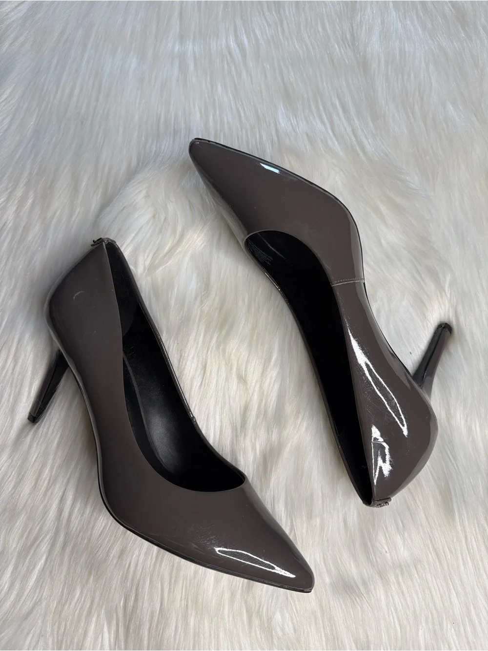 Karl Lagerfeld Paris Royale Patent Leather Anthracite Gray Heels